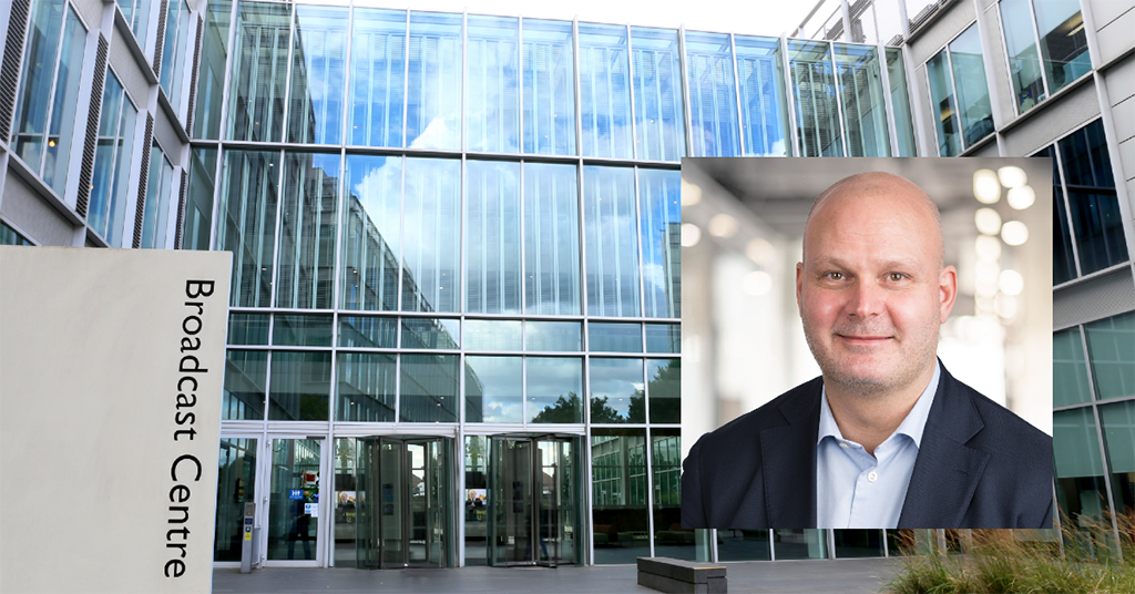 Steve Nylund and the glass exterior of Broadcast Centre.