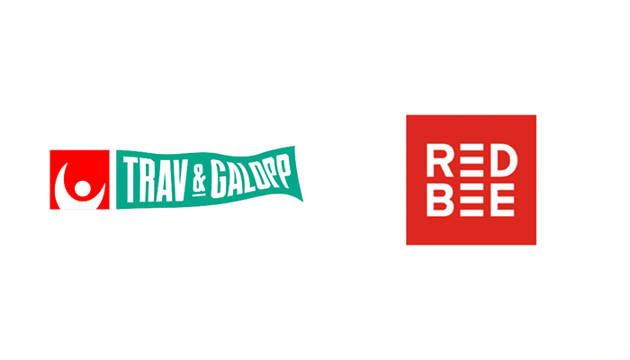 Trav and Galopp logo. Red Bee logo.