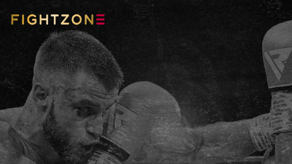 Fightzone. A black and white image of two boxers fighting.