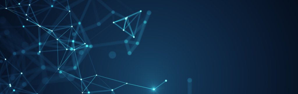 Abstract connected dots and lines on a blue background.