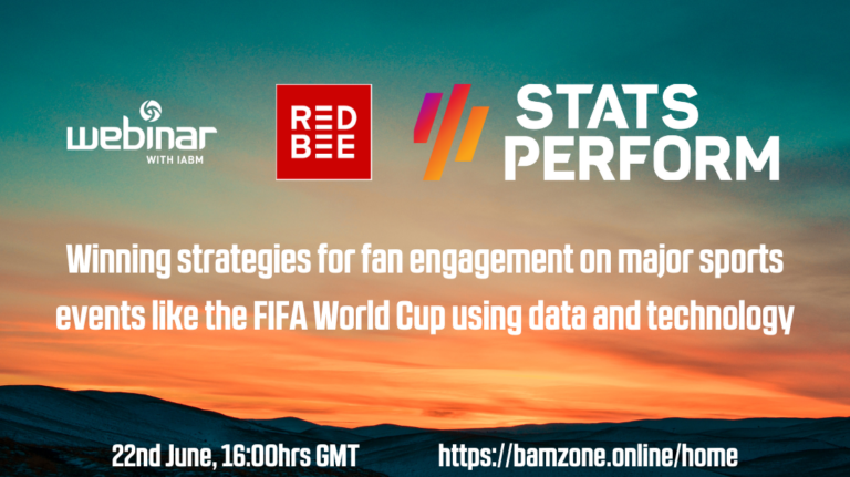 A graphic advertising a sports fan engagement webinar with Red Bee and Stats Perform.