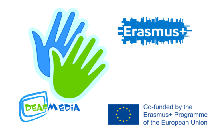 The logos for Deaf Media and Erasmus Plus and the words 'Co-funded by the Erasmus Plus Programme of the European Union.'