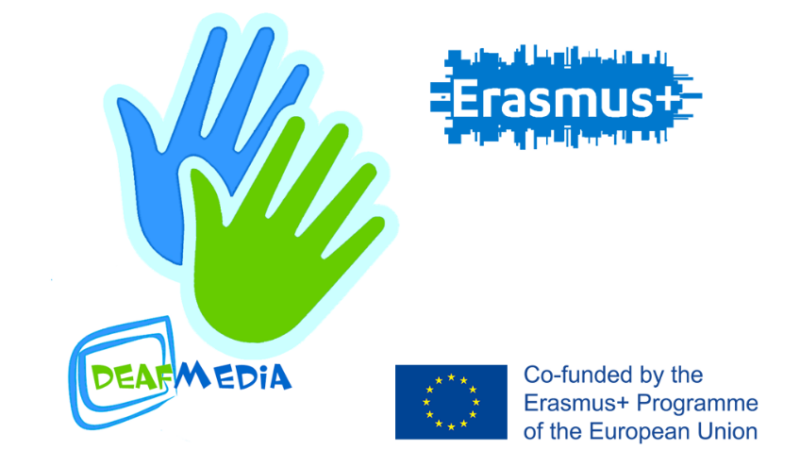The logos for Deaf Media and Erasmus Plus and the words 'Co-funded by the Erasmus Plus Programme of the European Union.'