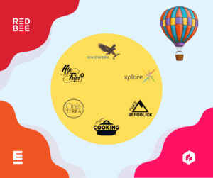 A graphic with various TV channel logos in a yellow circle.